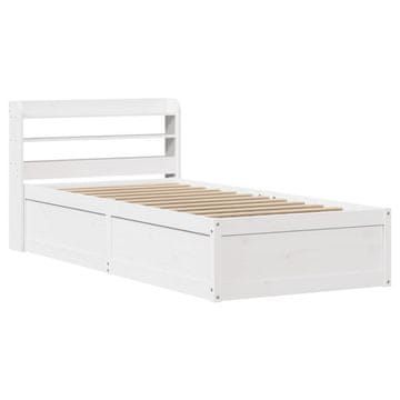 Vidaxl Posteljni okvir z vzglavjem bel 75x190 cm trdna borovina