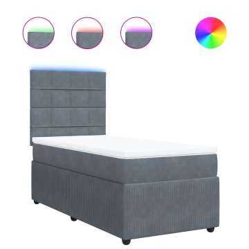 Vidaxl Box spring postelja z vzmetnico temno siva 90x200 cm žamet