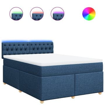 Vidaxl Box spring postelja z vzmetnico modra 140x200 cm blago