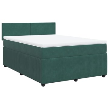 Vidaxl Box spring postelja z vzmetnico temno zelena 140x200 cm žamet