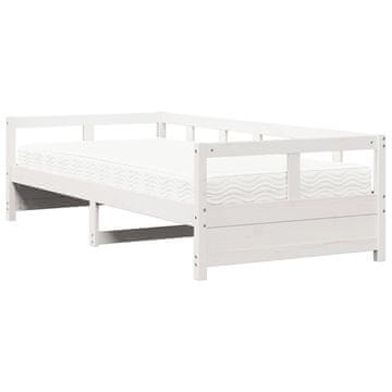 Vidaxl Dnevna postelja z vzmetnico bela 90x200 cm trdna borovina