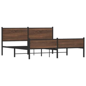 Vidaxl Kovinski posteljni okvir brez vzmetnice rjavi hrast 180x200 cm