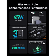 Ugreen Nexode Pro 65W 3-Portni GaN USB polnilec s priloženim 1,5M 100W USB-C polnilnim kablom