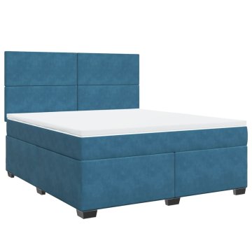 Vidaxl Box spring postelja z vzmetnico modra 180x200 cm žamet