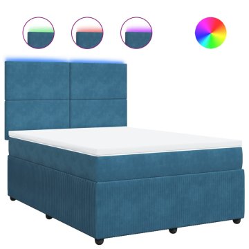 Vidaxl Box spring postelja z vzmetnico modra 140x200 cm žamet
