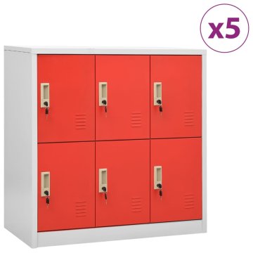 Vidaxl Omara s ključavnico 5 kosov siva in rdeča 90x45x92,5 cm jeklo