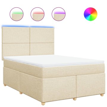 Vidaxl Box spring postelja z vzmetnico krem 140x190 cm blago