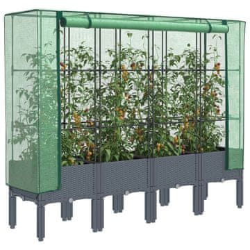 Vidaxl vidaXL Dvignjena gredica z rastlinjakom, videz ratana, 160x40x140 cm