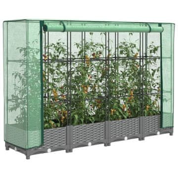Vidaxl vidaXL Dvignjena gredica z rastlinjakom, videz ratana, 160x40x123 cm
