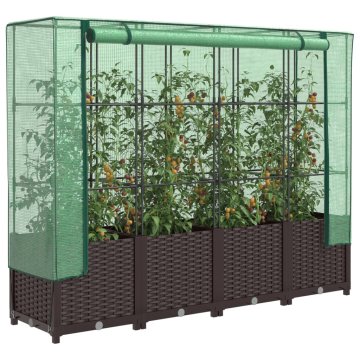 Vidaxl vidaXL Dvignjena gredica z rastlinjakom, videz ratana, 160x40x138 cm