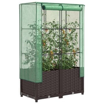 Vidaxl vidaXL Dvignjena gredica z rastlinjakom, videz ratana, 80x40x138 cm