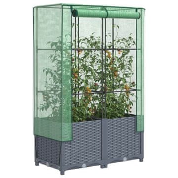Vidaxl vidaXL Dvignjena gredica z rastlinjakom, videz ratana, 80x40x138 cm