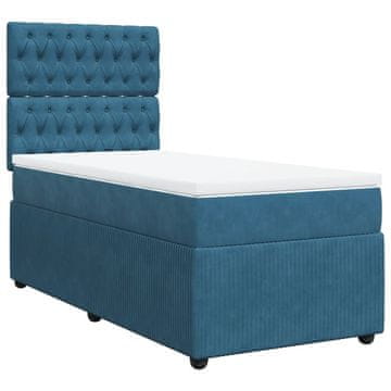 Vidaxl Box spring postelja z vzmetnico temno modra 90x200 cm žamet