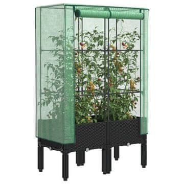 Vidaxl vidaXL Dvignjena gredica z rastlinjakom, videz ratana, 80x40x140 cm