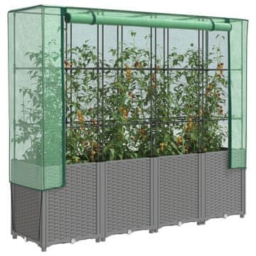 Vidaxl vidaXL Dvignjena gredica z rastlinjakom, videz ratana, 160x40x153 cm