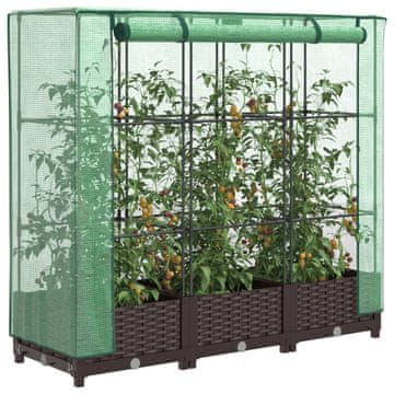 Vidaxl vidaXL Dvignjena gredica z rastlinjakom, videz ratana, 120x40x123 cm