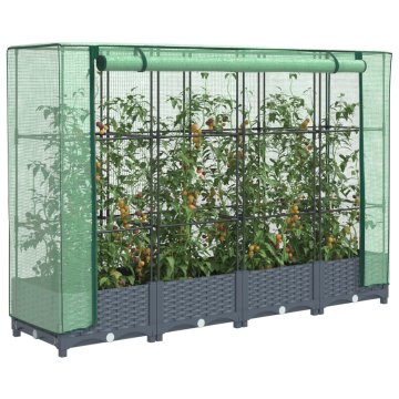 Vidaxl vidaXL Dvignjena gredica z rastlinjakom, videz ratana, 160x40x123 cm