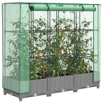 Vidaxl vidaXL Dvignjena gredica z rastlinjakom, videz ratana, 120x40x123 cm