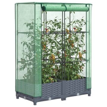 Vidaxl vidaXL Dvignjena gredica z rastlinjakom, videz ratana, 80x40x123 cm