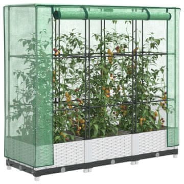 Vidaxl vidaXL Dvignjena gredica z rastlinjakom, videz ratana, 120x40x123 cm