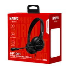 Marvo Office HP1001, slušalke z mikrofonom, regulacija glasnosti, črna, 2 x 3,5 mm