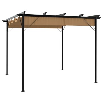 Vidaxl Pergola z zložljivo streho taupe 3x3 m jeklo 180 g/m²
