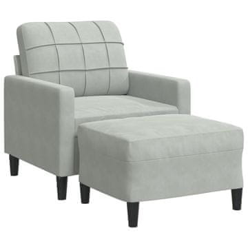 Vidaxl Fotelj s stolčkom za noge svetlo siv 60 cm žamet