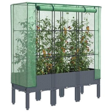 Vidaxl vidaXL Dvignjena gredica z rastlinjakom, videz ratana, 120x40x140 cm