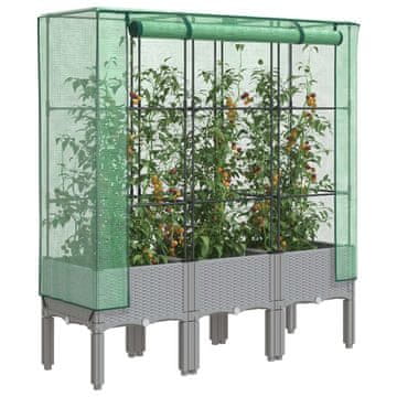 Vidaxl vidaXL Dvignjena gredica z rastlinjakom, videz ratana, 120x40x140 cm