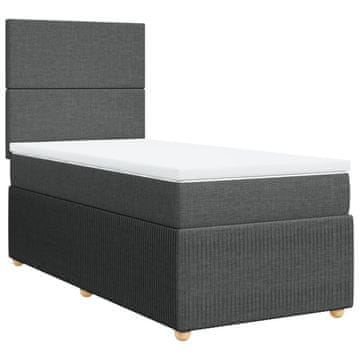 Vidaxl Box spring postelja z vzmetnico temno siva 90x200 cm blago
