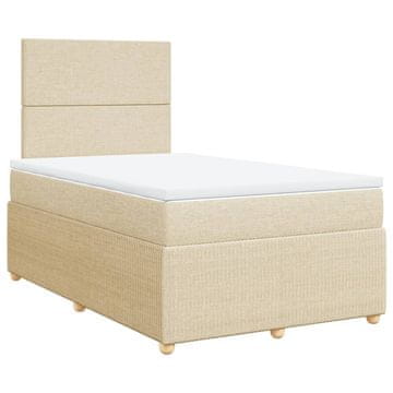 Vidaxl Box spring postelja z vzmetnico krem 120x200 cm blago