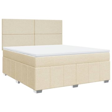 Vidaxl Box spring postelja z vzmetnico krem 180x200 cm blago