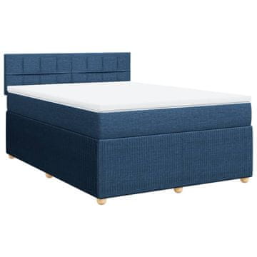 Vidaxl Box spring postelja z vzmetnico modra 160x200 cm blago