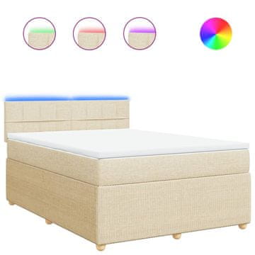 Vidaxl Box spring postelja z vzmetnico krem 140x200 cm blago