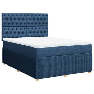 Vidaxl Box spring postelja z vzmetnico modra 140x200 cm blago