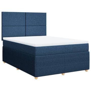 Vidaxl Box spring postelja z vzmetnico modra 140x200 cm blago