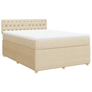 Vidaxl Box spring postelja z vzmetnico krem 140x200 cm blago