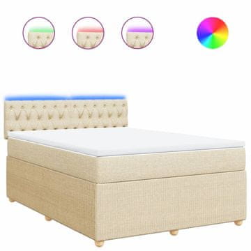 Vidaxl Box spring postelja z vzmetnico krem 140x200 cm blago