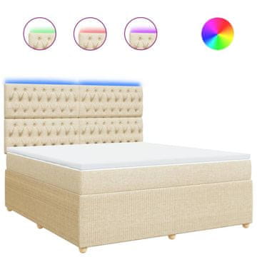 Vidaxl Box spring postelja z vzmetnico krem 180x200 cm blago