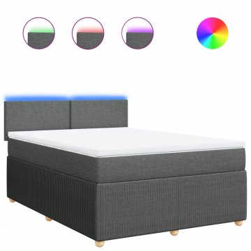 Vidaxl Box spring postelja z vzmetnico temno siva 160x200 cm blago