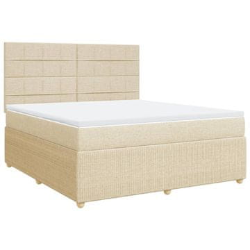Vidaxl Box spring postelja z vzmetnico krem 180x200 cm blago