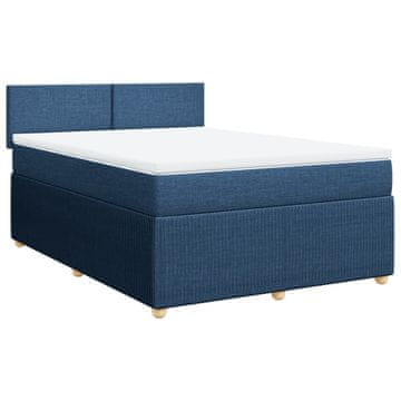 Vidaxl Box spring postelja z vzmetnico modra 140x200 cm blago