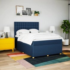 Vidaxl Box spring postelja z vzmetnico modra 160x200 cm blago