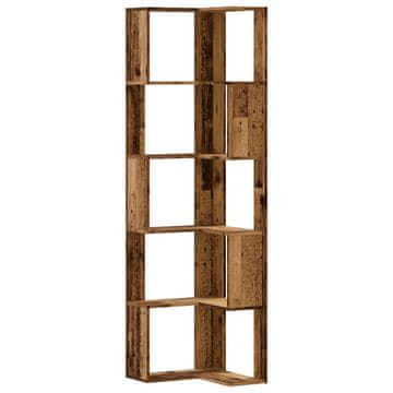 Vidaxl Kotna knjižna omara 3-nadstropna starinski les 50x50x179 cm