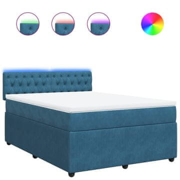 Vidaxl Box spring postelja z vzmetnico modra 160x200 cm žamet