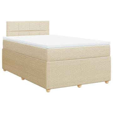 Vidaxl Box spring postelja z vzmetnico krem 120x200 cm blago