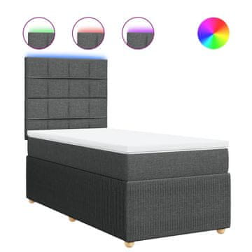 Vidaxl Box spring postelja z vzmetnico temno siva 90x200 cm blago