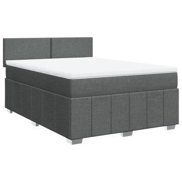 Vidaxl Box spring postelja z vzmetnico temno siva 160x200 cm blago