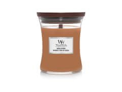 Woodwick Dišeča sveča z lesenim krakom srednja Santal Myrrh 275g
