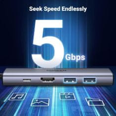 Ugreen 6v1 USB-C HUB 4K HDMI+čitalec kartic+2xUSB+PD 100W